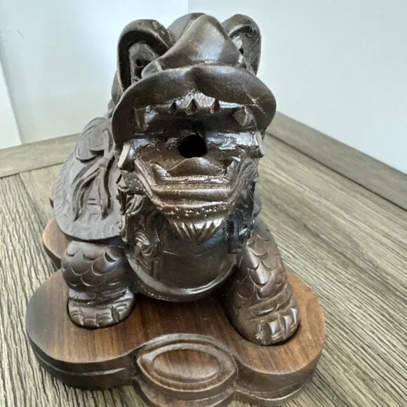 Smoking Dragon Tortoise Turtle Beast Hand Carved Boxwood Wealth Statue Sculpture - Picture 3 of 16